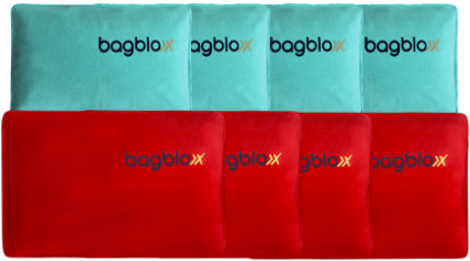 pack of 8 bagbloxx, 4 raspeberry cool and 4 in Ocean